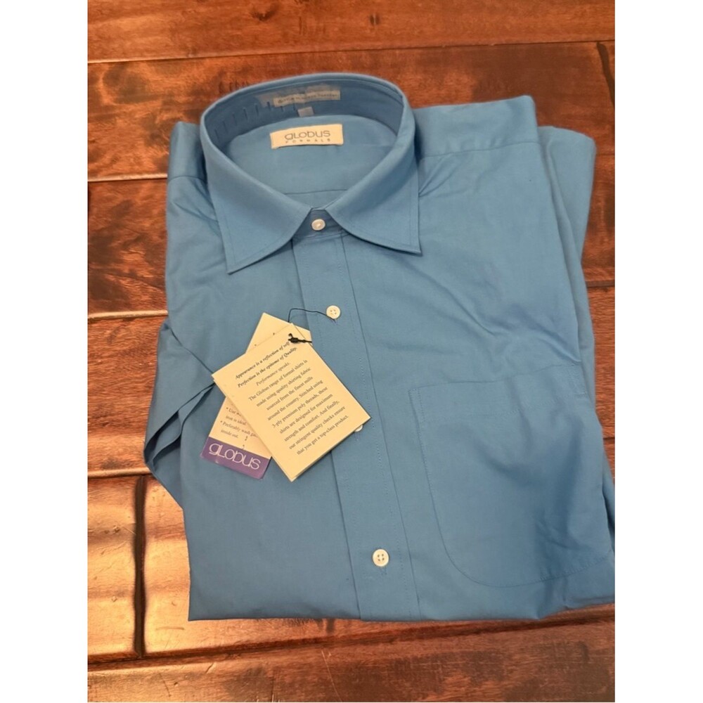 Globus Mens Blue Dress Shirt 42 blue Classic Button-Down new nwt A17